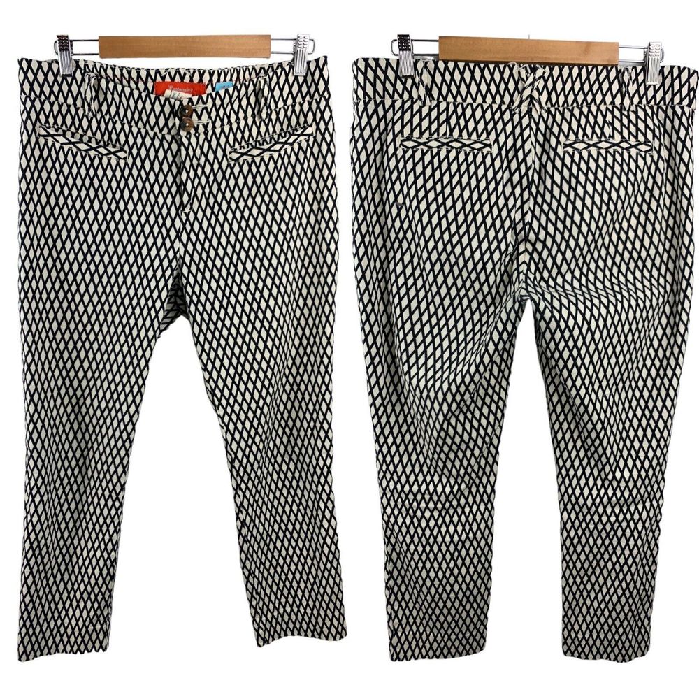 Cartonnier by Anthropologie Sz 10 Charlie Ankle Pants White Black Printed Chino